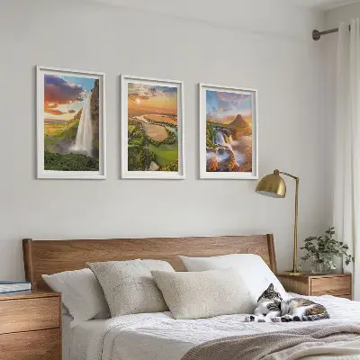 Three-piece waterfall landscape wall art west view