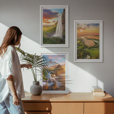 Three-piece wall art piece Waterfalls landscapes west