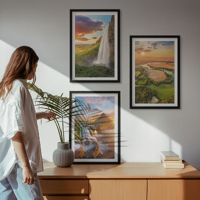 Three-piece wall art piece Waterfalls landscapes west