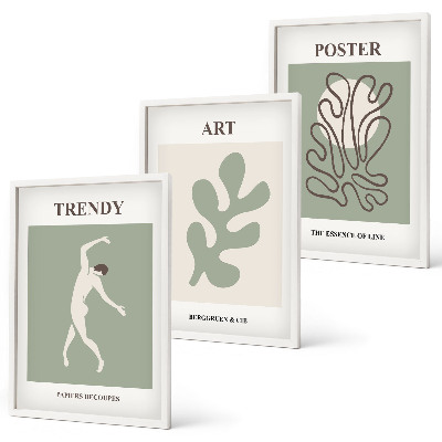 Set of 3 framed wall art pieces Abstract plant figures