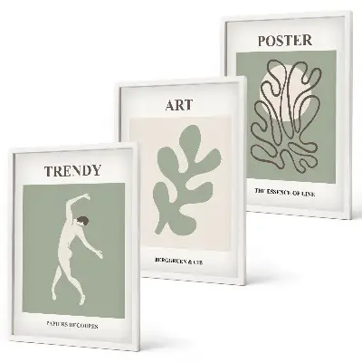 Abstract plant figures framed wall art set of 3 pieces