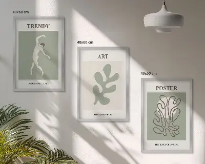 Abstract plant figures framed wall art set of 3 pieces