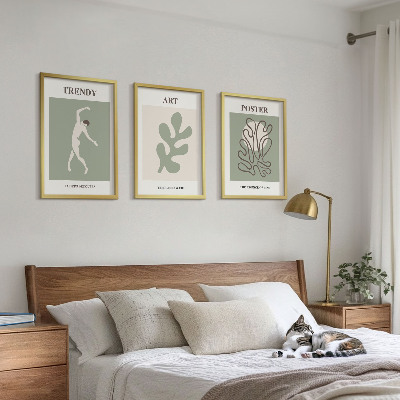 Set of 3 framed wall art pieces Abstract plant figures