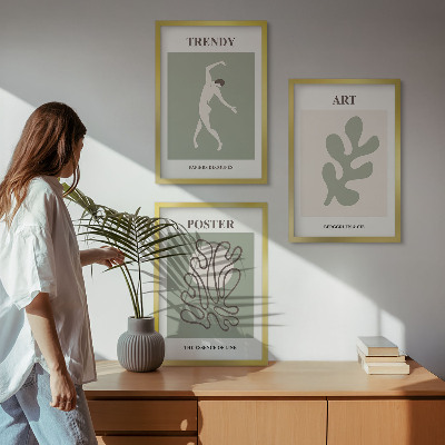 Set of 3 framed wall art pieces Abstract plant figures