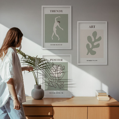 Set of 3 framed wall art pieces Abstract plant figures