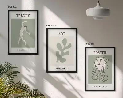 Abstract plant figures framed wall art set of 3 pieces