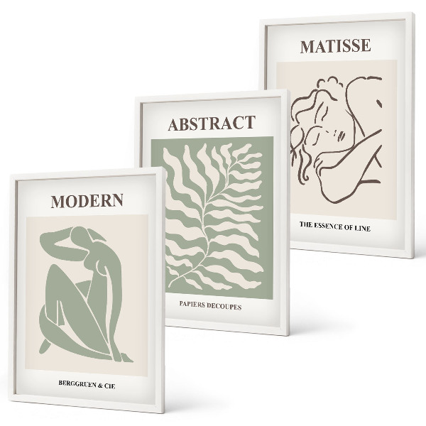 Wall art set Stylish green paintings with characters