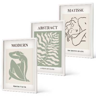 Wall art set Stylish green paintings with characters