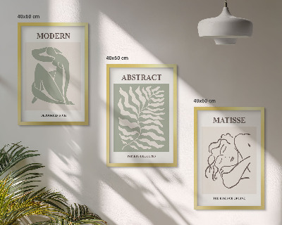 Wall art set Stylish green paintings with characters