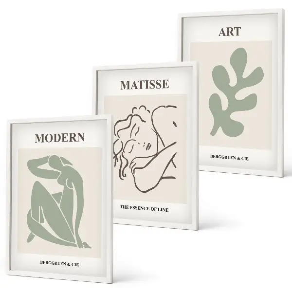 Three-piece wall art set featuring stylish plant characters