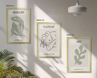 Three-piece wall art set featuring stylish plant characters