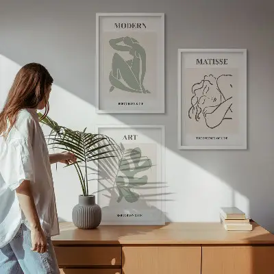 Three-piece wall art set featuring stylish plant characters