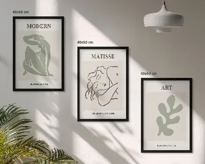 Three-piece wall art set featuring stylish plant characters