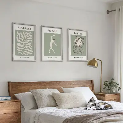 Set of 3 framed wall art pieces Matisse's green plant patterns