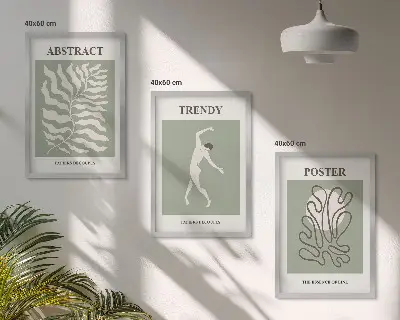 Set of 3 framed wall art pieces Matisse's green plant patterns