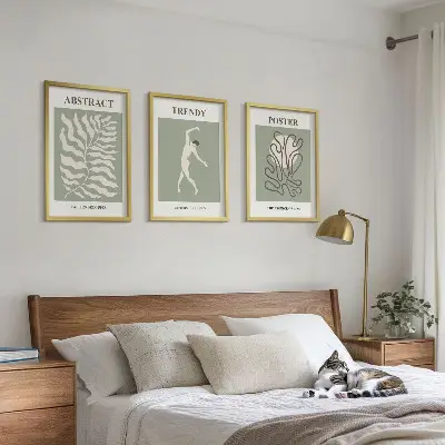 Set of 3 framed wall art pieces Matisse's green plant patterns