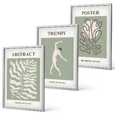 Set of 3 framed wall art pieces Matisse's green plant patterns