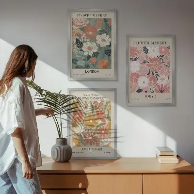 Wall art set floral patterns from London Tokyo and Amsterdam