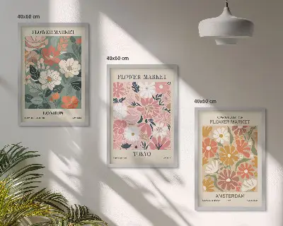Wall art set floral patterns from London Tokyo and Amsterdam