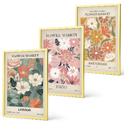 Wall art set floral patterns from London Tokyo and Amsterdam