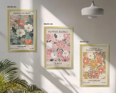 Wall art set floral patterns from London Tokyo and Amsterdam