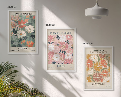 Wall art set Floral patterns London Tokyo Amsterdam