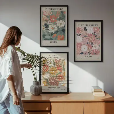 Wall art set floral patterns from London Tokyo and Amsterdam