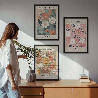 Wall art set Floral patterns London Tokyo Amsterdam