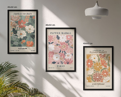Wall art set Floral patterns London Tokyo Amsterdam