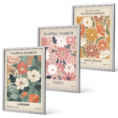Wall art set Floral patterns London Tokyo Amsterdam