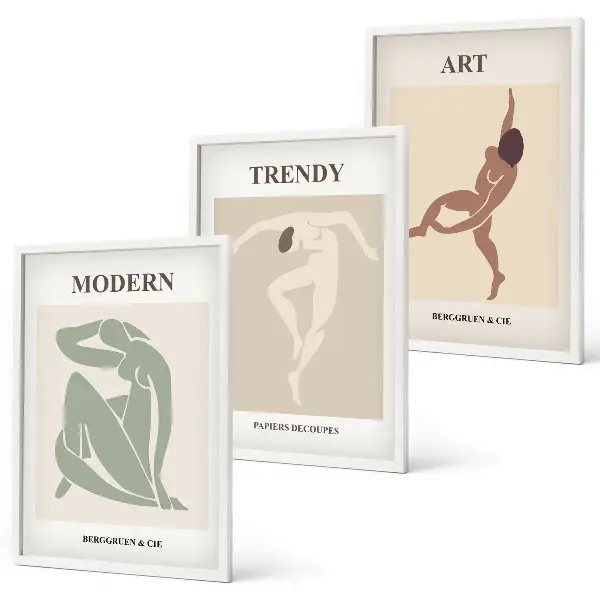 Set of 3 framed wall art pieces minimalist stylish character designs