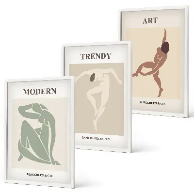 Set of 3 framed wall art pieces Stylish characters in minimalism