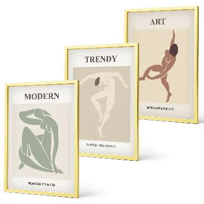 Set of 3 framed wall art pieces minimalist stylish character designs