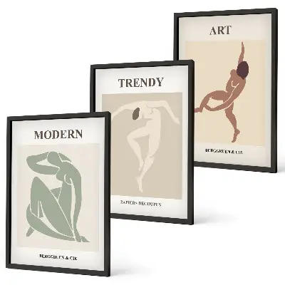 Set of 3 framed wall art pieces minimalist stylish character designs