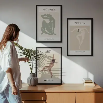 Set of 3 framed wall art pieces Stylish characters in minimalism