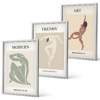 Set of 3 framed wall art pieces minimalist stylish character designs