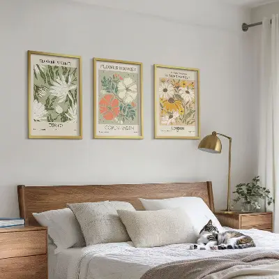 Three-piece floral wall art set featuring motifs from cities around the world