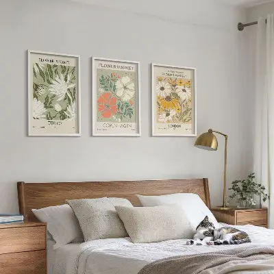 Three-piece floral wall art set featuring motifs from cities around the world
