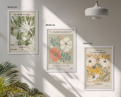 Three-piece wall art piece Floral motifs from cities around the world