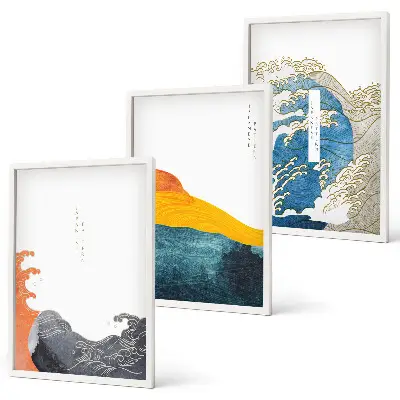 Wall art set Waves of Japanese graphic style