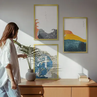 Wall art set Waves of Japanese graphic style