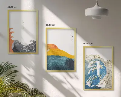 Wall art set Waves of Japanese graphic style