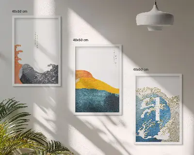 Wall art set Waves of Japanese graphic style