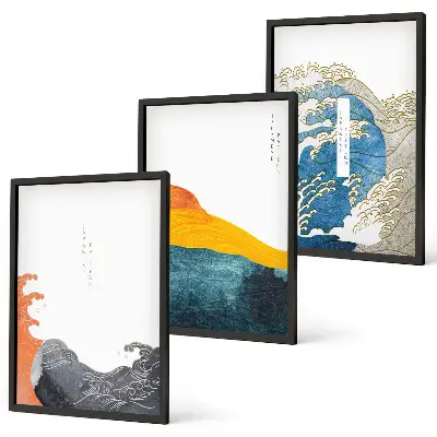 Wall art set Waves of Japanese graphic style