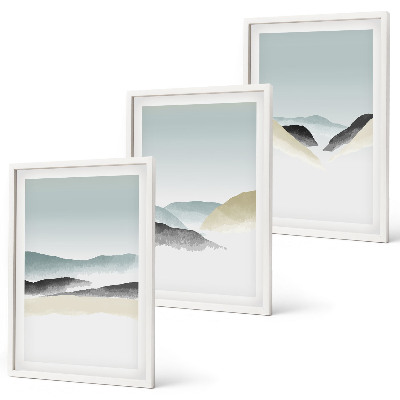 Three-piece wall art piece Minimalist pastel mountains