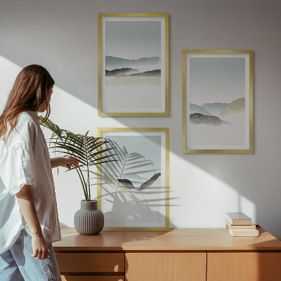 Three-piece wall art piece Minimalist pastel mountains