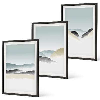 Three-piece wall art piece Minimalist pastel mountains