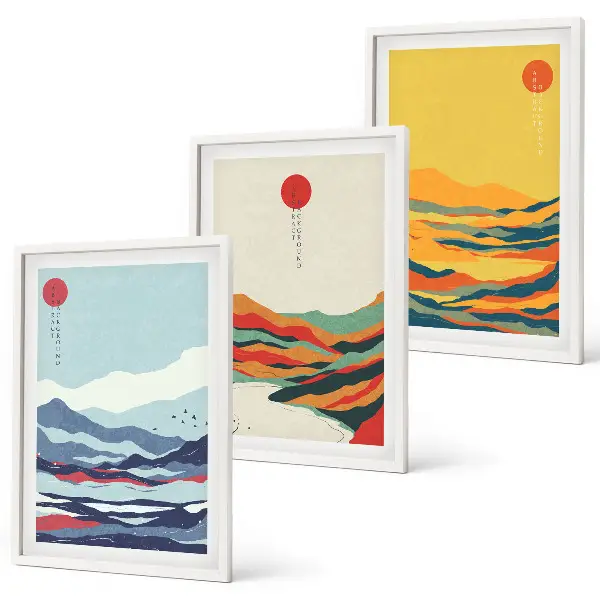 Wall art set colorful mountains and river abstract print