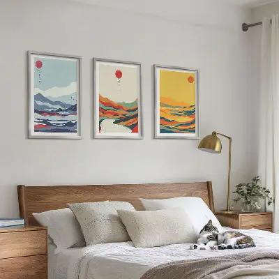 Wall art set colorful mountains and river abstract print