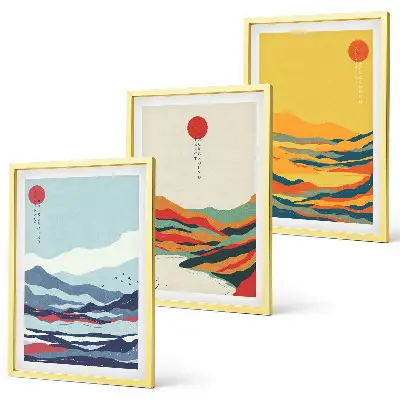 Wall art set colorful mountains and river abstract print